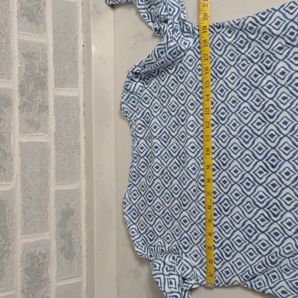 Chico's Women's White and Blue Diamond Patterned Blouse Size (1) Medium - Picture 8 of 14